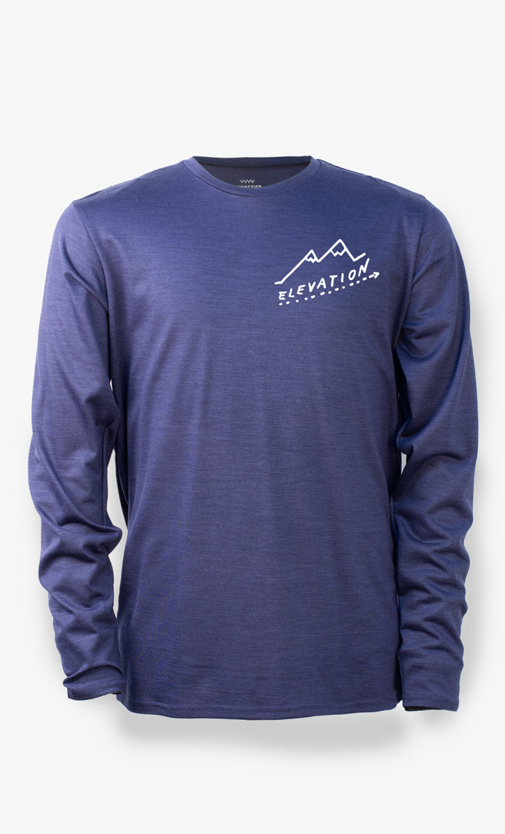 Techcrew Men's Merino Long Sleeve Midnight Blue - Elevation (pocket)