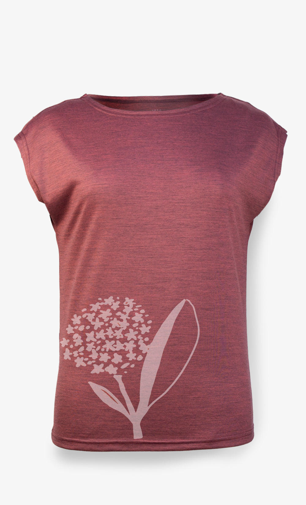 T-shirt Madrid ample en mérinos couleur terra rosa avec imprimé Asclépias BONNETIER