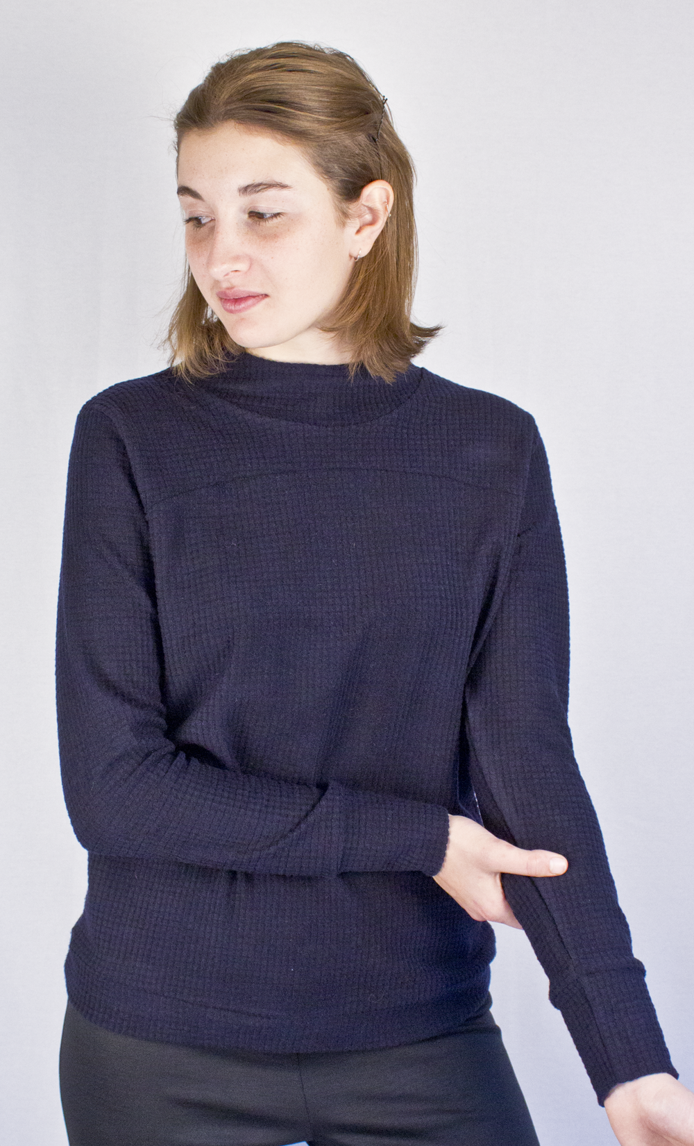 Haut à Manche Longue Mérinos Femme - Texturé Marine