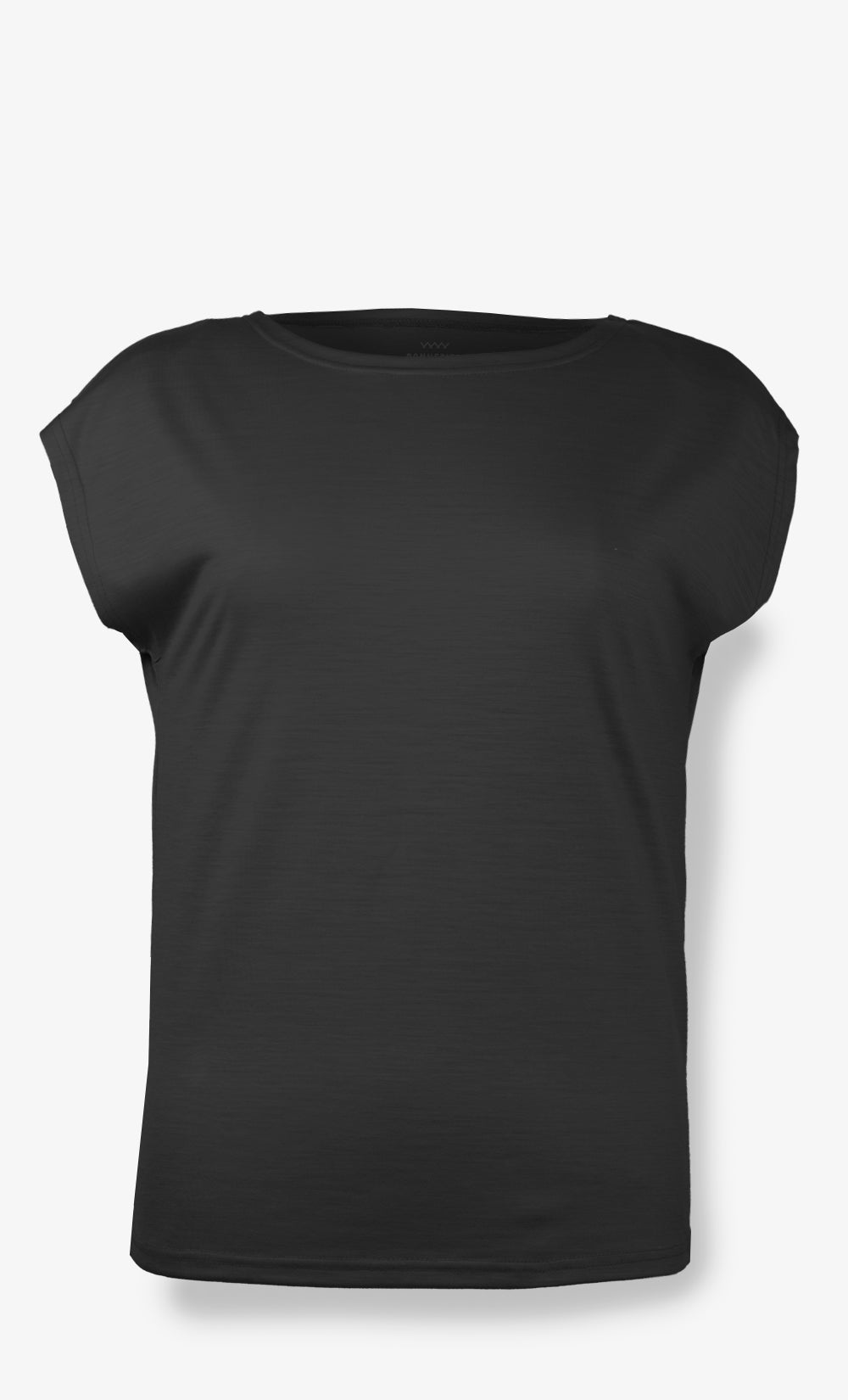 T-shirt Madrid noir en laine mérinos ultra légère pour femme, parfait pour le voyage.