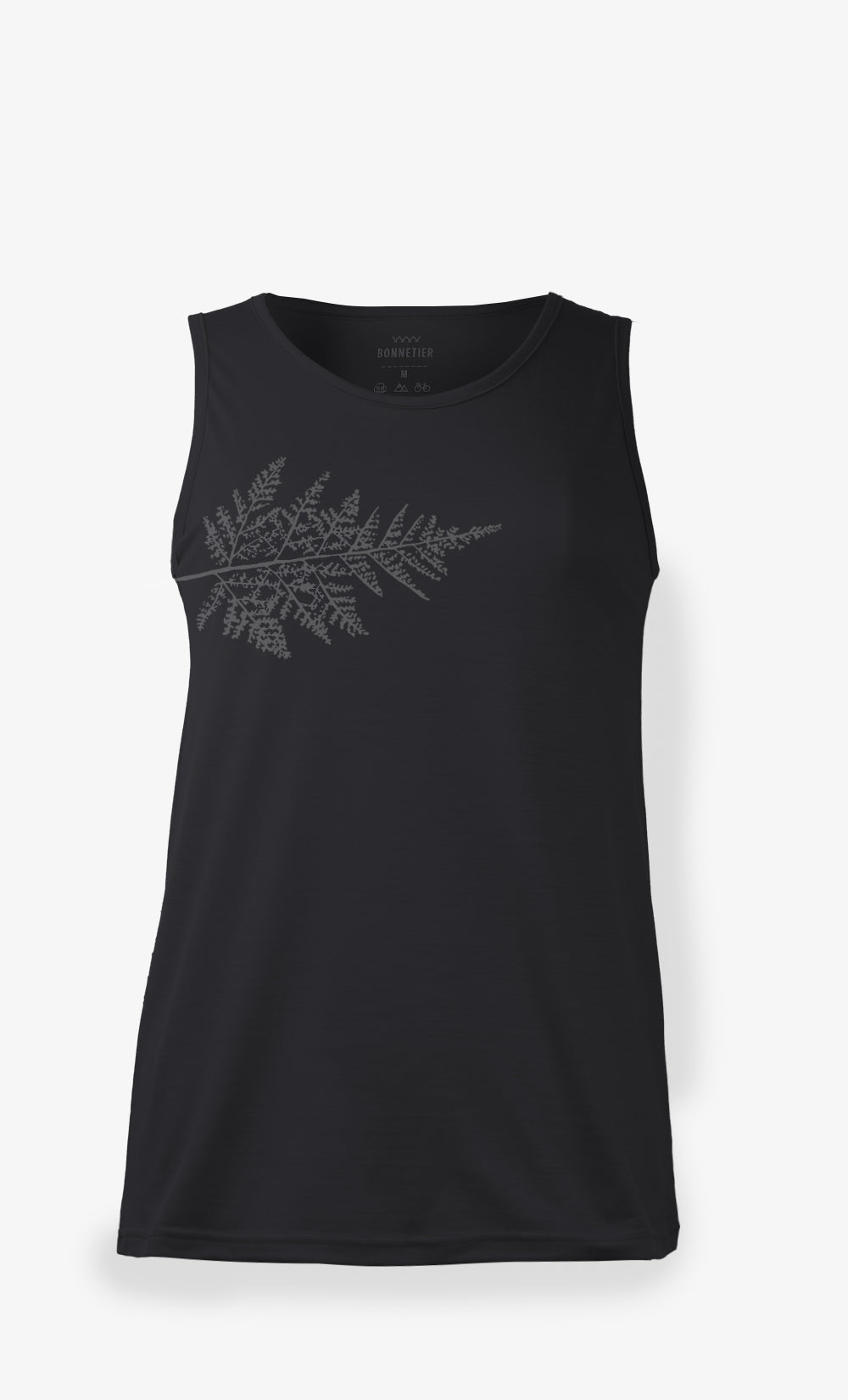 Camisole noire pour femme en laine mérinos ultra légère, avec imprimé fougère – BONNETIER