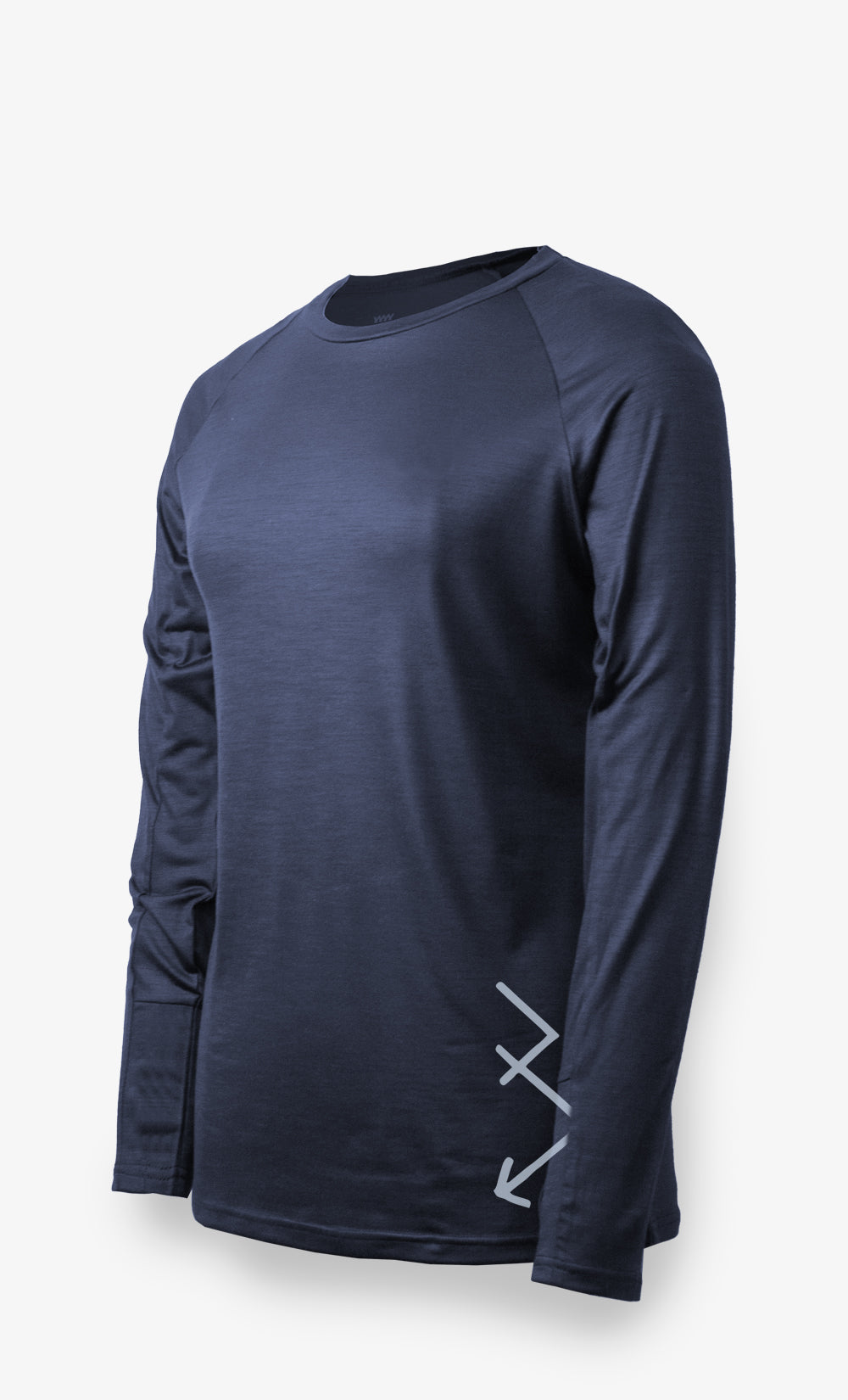 Chandail femme à manches longues en laine mérinos Stretchwool™ marine avec imprimé Arrow BONNETIER fabriqué au Canada.