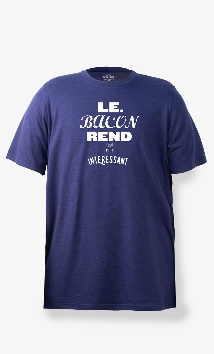 T-shirt homme cobalt "Bacon" en Tencel, coton bio et spandex, écoresponsable et fabriqué au Québec.