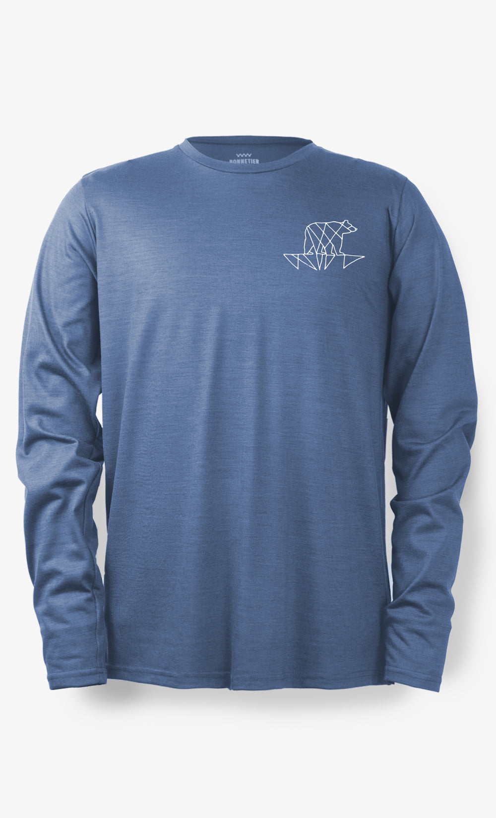 Men's Merino Long Sleeve Techcrew Blue Grey Heather - Outline Bear