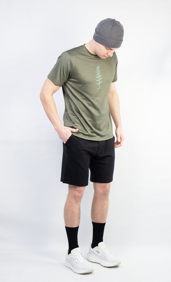 T-Shirt Mérinos Homme Vert Gris Ultra Léger - Arbre Seul