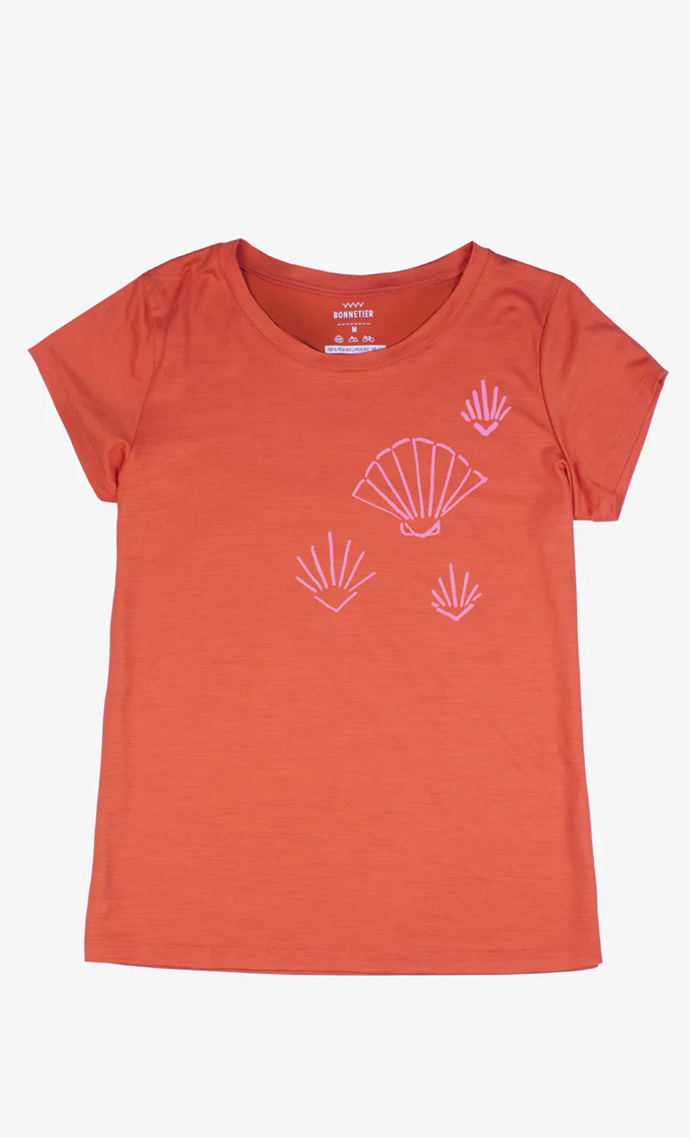 T-Shirt Mérinos Femme Rouge-Orange Ultra Léger - Coquillage