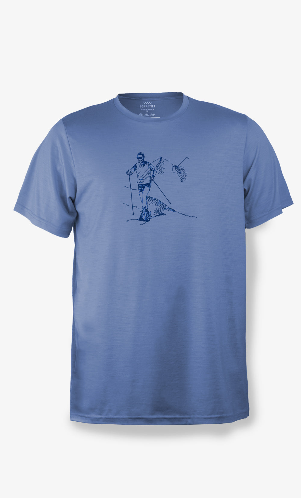 T-Shirt Mérinos Homme Bleu Ultra Léger Imprimé Rando