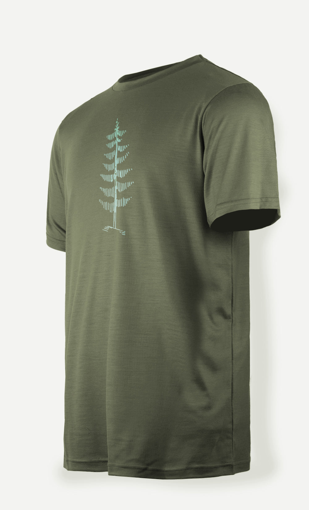 Men's Merino T-Shirt Green Grey Ultra Light - Single Tree