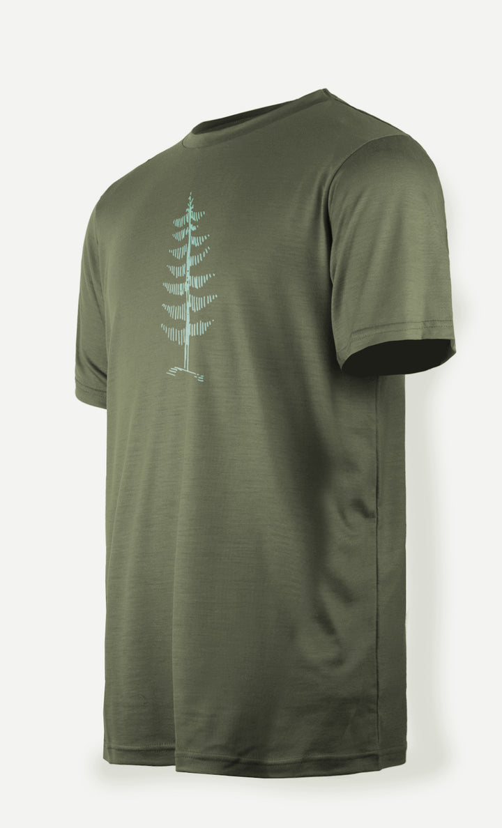 T-Shirt Mérinos Homme Vert Gris Ultra Léger - Arbre Seul