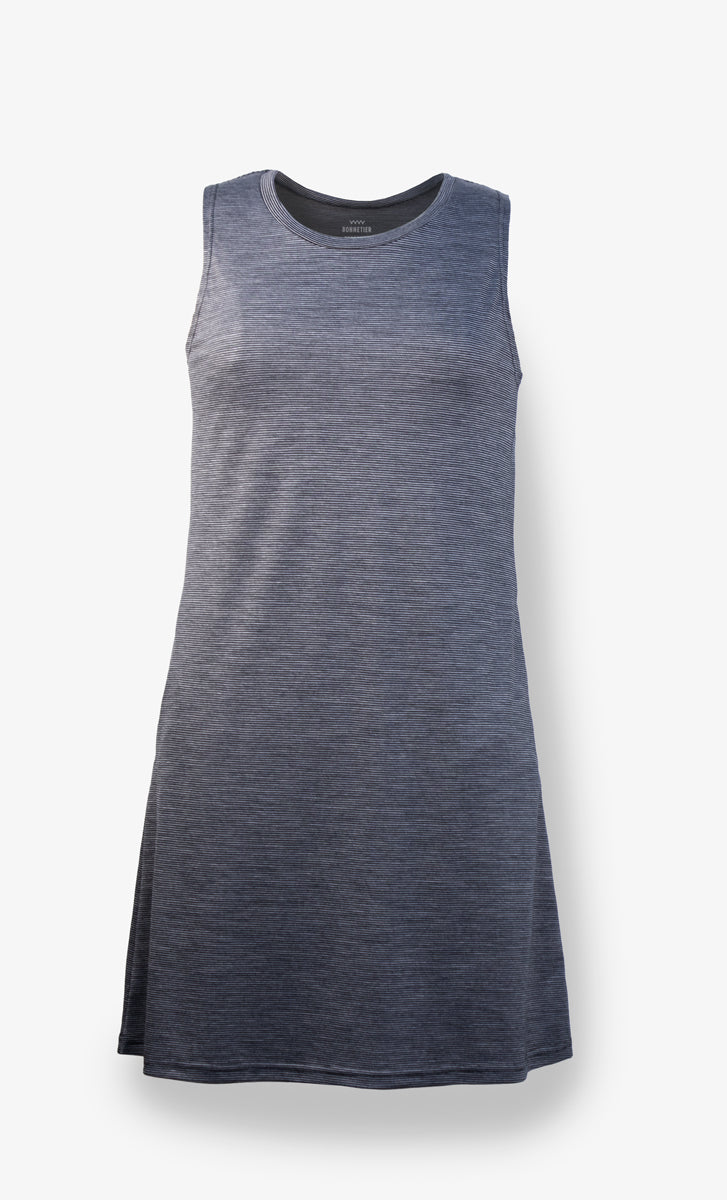 Black and Grey Striped Merino Dress - Sahara